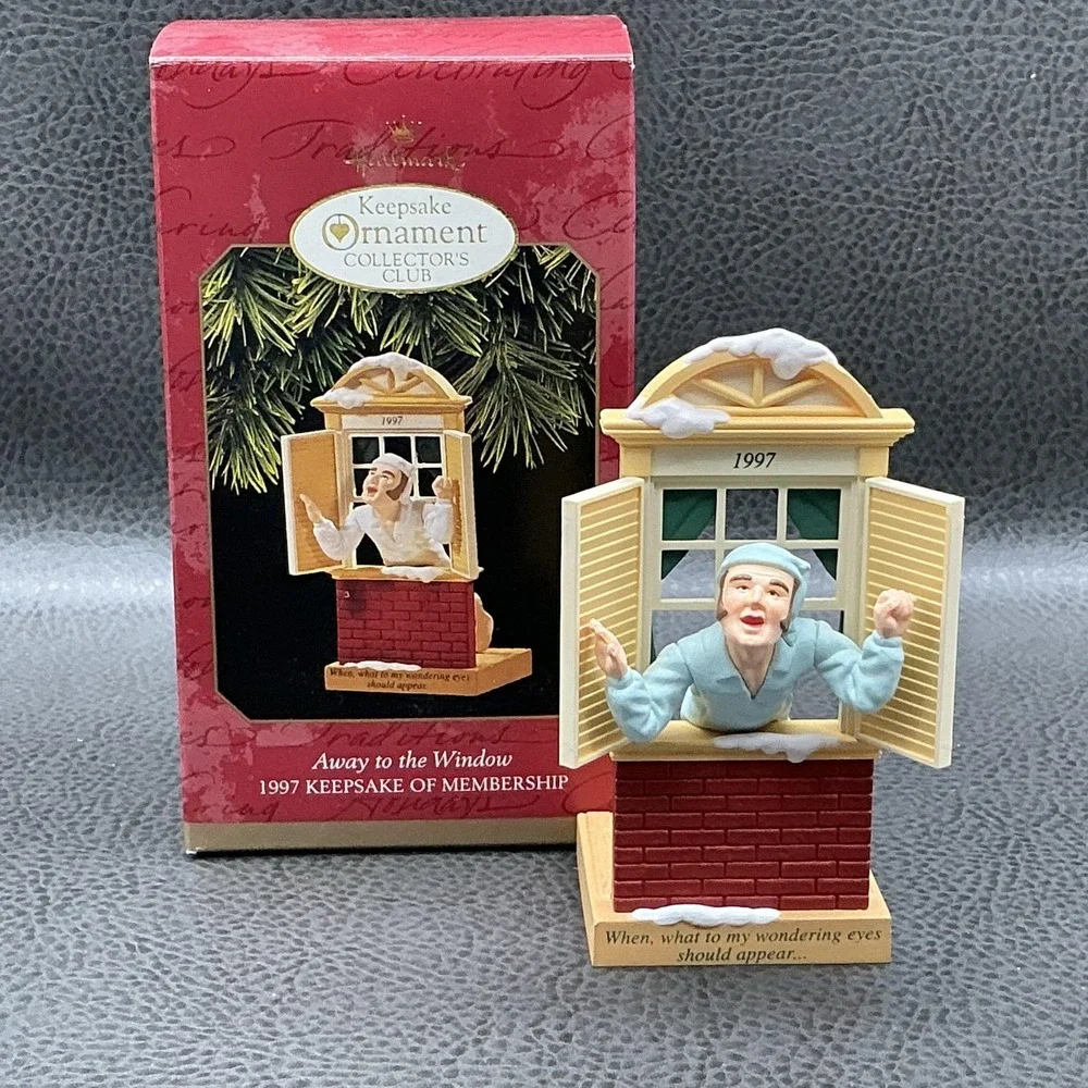Vintage Hallmark Keepsake 1997 Away To The Window Membership Ornament W Box